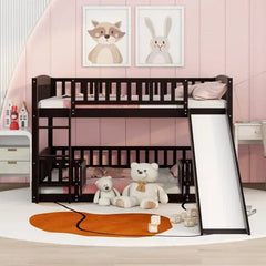 Bellemave® Floor Bunk Bed with Fence and Ladder - Bellemave