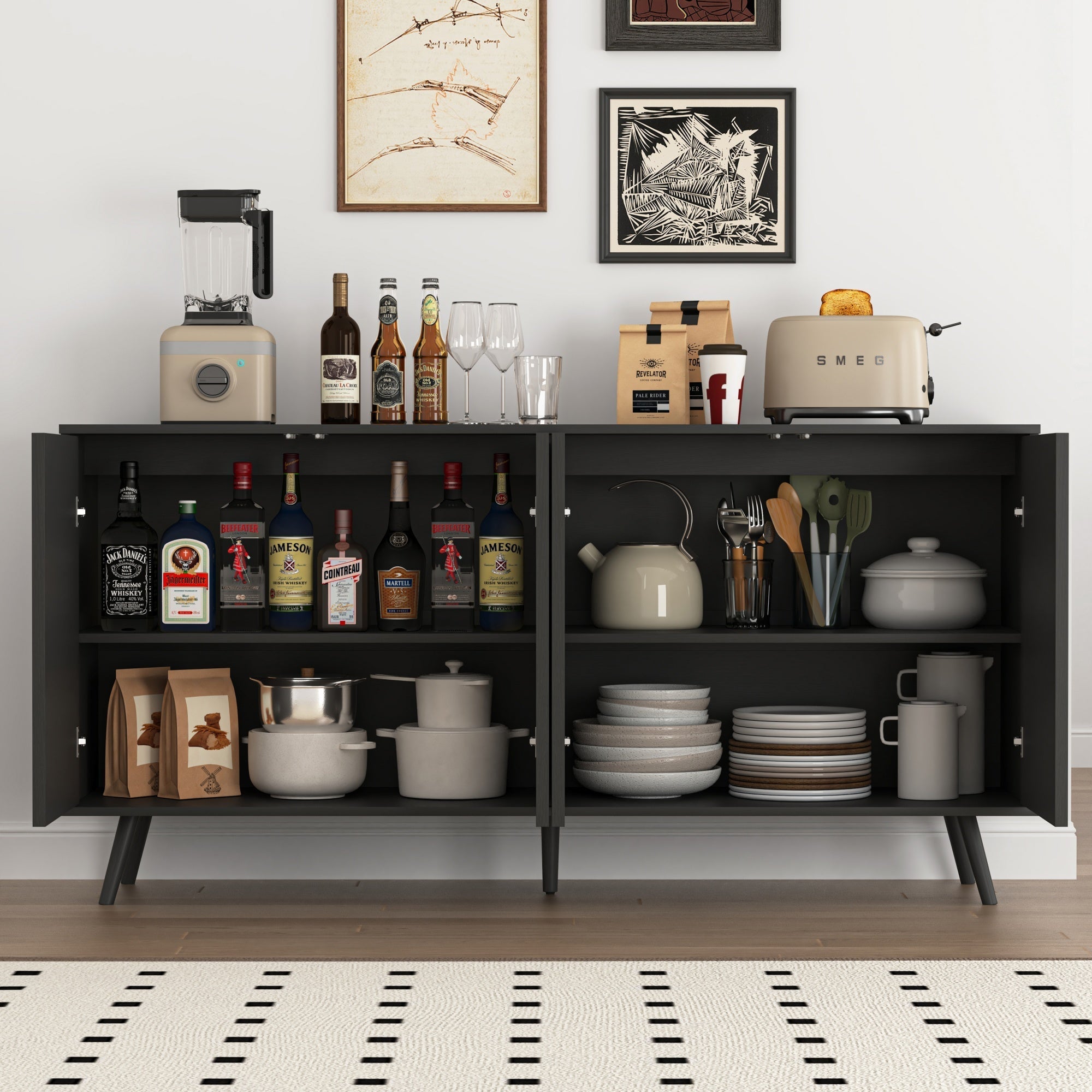 Bellemave® Fluted Buffet Sideboard Cabinet with Storages, Modern Accent Cabinet with 4 Doors & Adjustable Shelves for Kitchen, Living - Bellemave