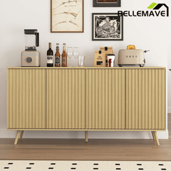 Bellemave® Fluted Buffet Sideboard Cabinet with Storages, Modern Accent Cabinet with 4 Doors & Adjustable Shelves for Kitchen, Living - Bellemave