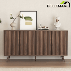 Bellemave® Fluted Buffet Sideboard Cabinet with Storages, Modern Accent Cabinet with 4 Doors & Adjustable Shelves for Kitchen, Living - Bellemave