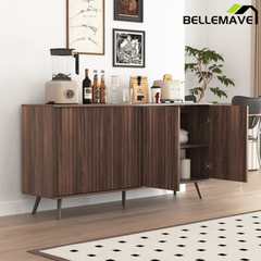 Bellemave® Fluted Buffet Sideboard Cabinet with Storages, Modern Accent Cabinet with 4 Doors & Adjustable Shelves for Kitchen, Living - Bellemave