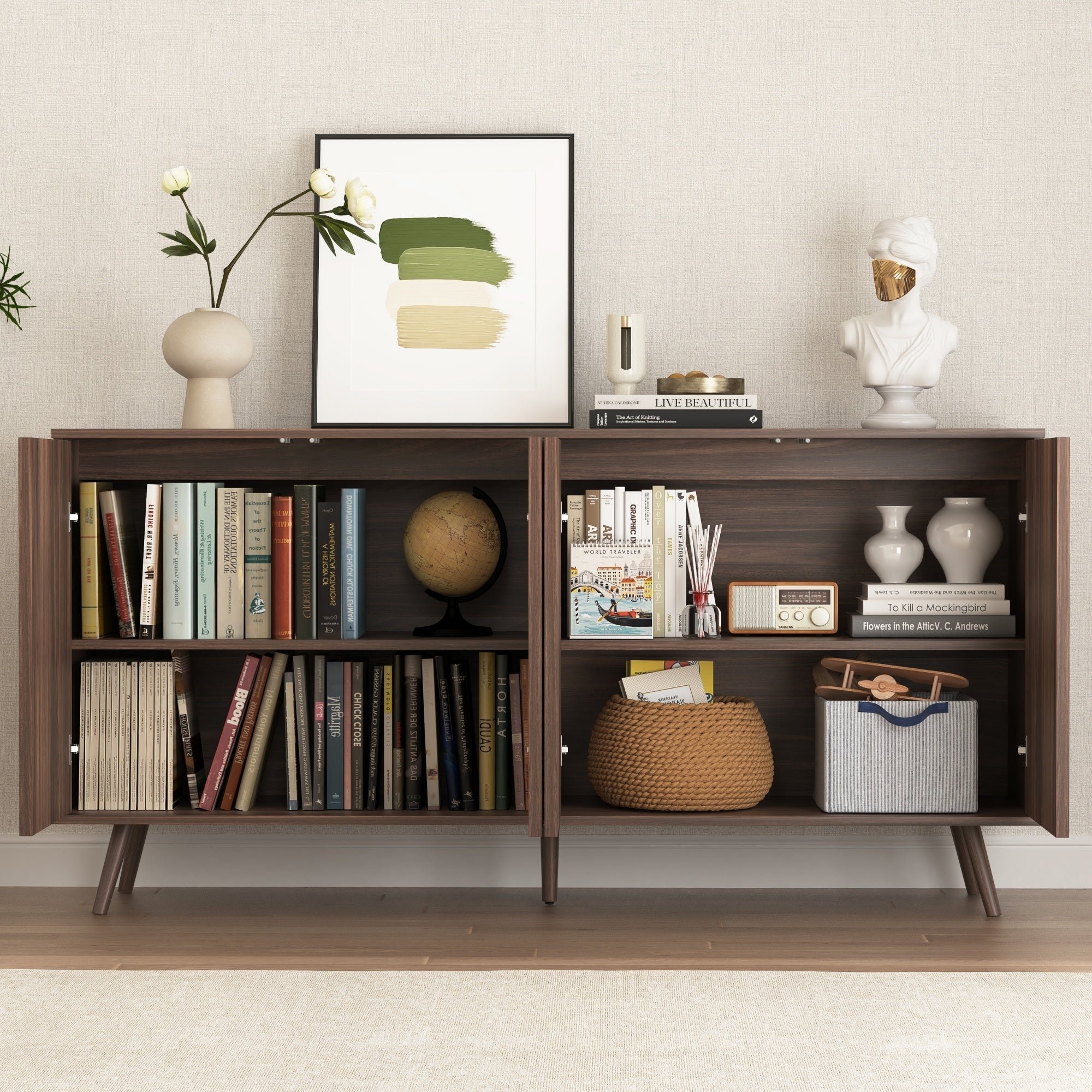 Bellemave® Fluted Buffet Sideboard Cabinet with Storages, Modern Accent Cabinet with 4 Doors & Adjustable Shelves for Kitchen, Living - Bellemave