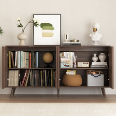 Bellemave® Fluted Buffet Sideboard Cabinet with Storages, Modern Accent Cabinet with 4 Doors & Adjustable Shelves for Kitchen, Living - Bellemave