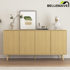 Bellemave® Fluted Buffet Sideboard Cabinet with Storages, Modern Accent Cabinet with 4 Doors & Adjustable Shelves for Kitchen, Living - Bellemave