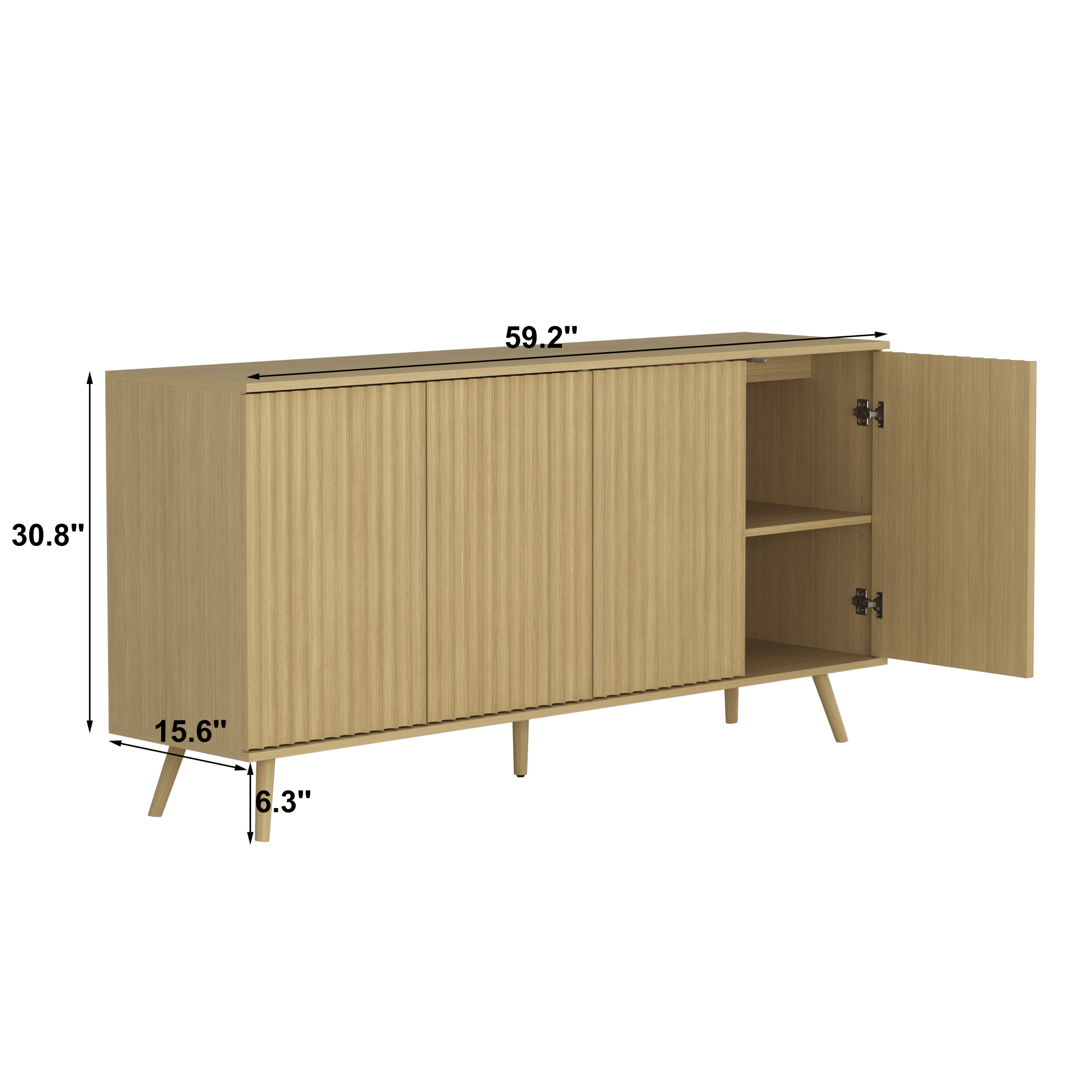 Bellemave® Fluted Buffet Sideboard Cabinet with Storages, Modern Accent Cabinet with 4 Doors & Adjustable Shelves for Kitchen, Living - Bellemave