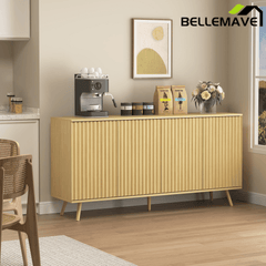 Bellemave® Fluted Buffet Sideboard Cabinet with Storages, Modern Accent Cabinet with 4 Doors & Adjustable Shelves for Kitchen, Living - Bellemave