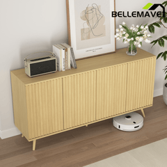 Bellemave® Fluted Buffet Sideboard Cabinet with Storages, Modern Accent Cabinet with 4 Doors & Adjustable Shelves for Kitchen, Living - Bellemave