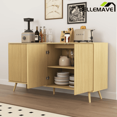 Bellemave® Fluted Buffet Sideboard Cabinet with Storages, Modern Accent Cabinet with 4 Doors & Adjustable Shelves for Kitchen, Living - Bellemave