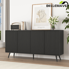 Bellemave® Fluted Buffet Sideboard Cabinet with Storages, Modern Accent Cabinet with 4 Doors & Adjustable Shelves for Kitchen, Living - Bellemave