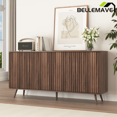 Bellemave® Fluted Buffet Sideboard Cabinet with Storages, Modern Accent Cabinet with 4 Doors & Adjustable Shelves for Kitchen, Living - Bellemave