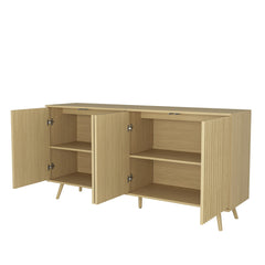 Bellemave® Fluted Buffet Sideboard Cabinet with Storages, Modern Accent Cabinet with 4 Doors & Adjustable Shelves for Kitchen, Living - Bellemave