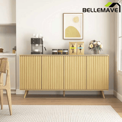 Bellemave® Fluted Buffet Sideboard Cabinet with Storages, Modern Accent Cabinet with 4 Doors & Adjustable Shelves for Kitchen, Living - Bellemave