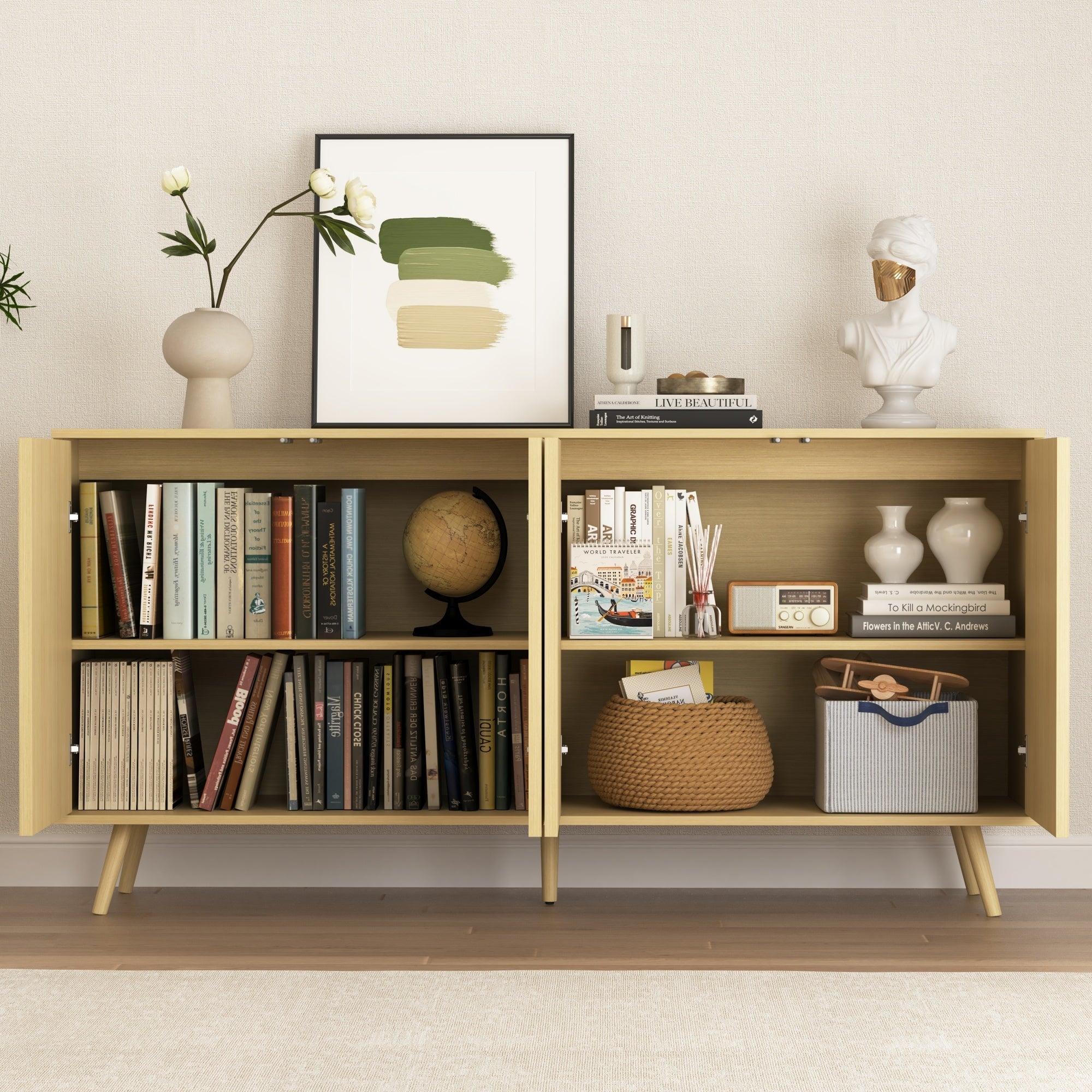 Bellemave® Fluted Buffet Sideboard Cabinet with Storages, Modern Accent Cabinet with 4 Doors & Adjustable Shelves for Kitchen, Living - Bellemave