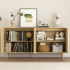 Bellemave® Fluted Buffet Sideboard Cabinet with Storages, Modern Accent Cabinet with 4 Doors & Adjustable Shelves for Kitchen, Living - Bellemave