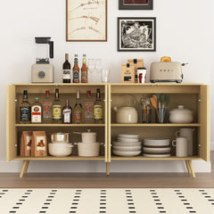 Bellemave® Fluted Buffet Sideboard Cabinet with Storages, Modern Accent Cabinet with 4 Doors & Adjustable Shelves for Kitchen, Living - Bellemave
