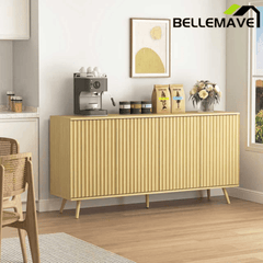 Bellemave® Fluted Buffet Sideboard Cabinet with Storages, Modern Accent Cabinet with 4 Doors & Adjustable Shelves for Kitchen, Living - Bellemave