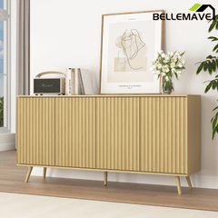 Bellemave® Fluted Buffet Sideboard Cabinet with Storages, Modern Accent Cabinet with 4 Doors & Adjustable Shelves for Kitchen, Living - Bellemave