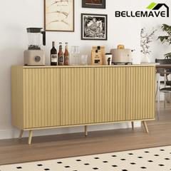 Bellemave® Fluted Buffet Sideboard Cabinet with Storages, Modern Accent Cabinet with 4 Doors & Adjustable Shelves for Kitchen, Living - Bellemave