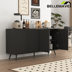 Bellemave® Fluted Buffet Sideboard Cabinet with Storages, Modern Accent Cabinet with 4 Doors & Adjustable Shelves for Kitchen, Living - Bellemave