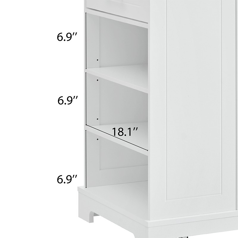 Bellemave® Fluted Kitchen Island on 5 Wheels with Trash Can Storage Cabinet, Power Outlet, Internal Storage Rack, 3 Drawer and 3 Open Side Racks - Bellemave