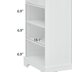Bellemave® Fluted Kitchen Island on 5 Wheels with Trash Can Storage Cabinet, Power Outlet, Internal Storage Rack, 3 Drawer and 3 Open Side Racks - Bellemave