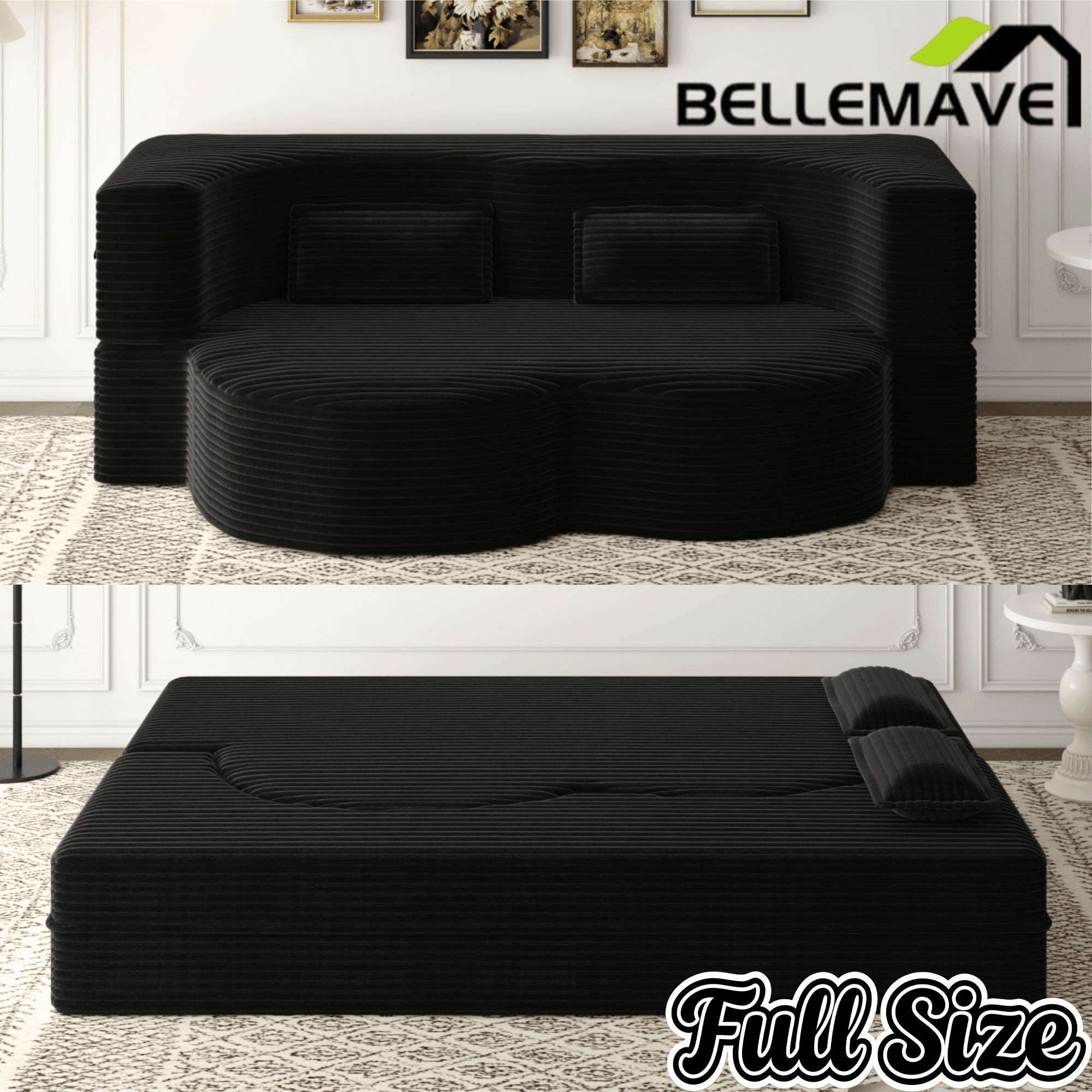 Bellemave® Folding Foam Sofa Bed,15" Full Size Floor Couch,Convertible Sleeper Futon Loveseat Couch for Living Room, Guest Use, Office, Apartmen - Bellemave
