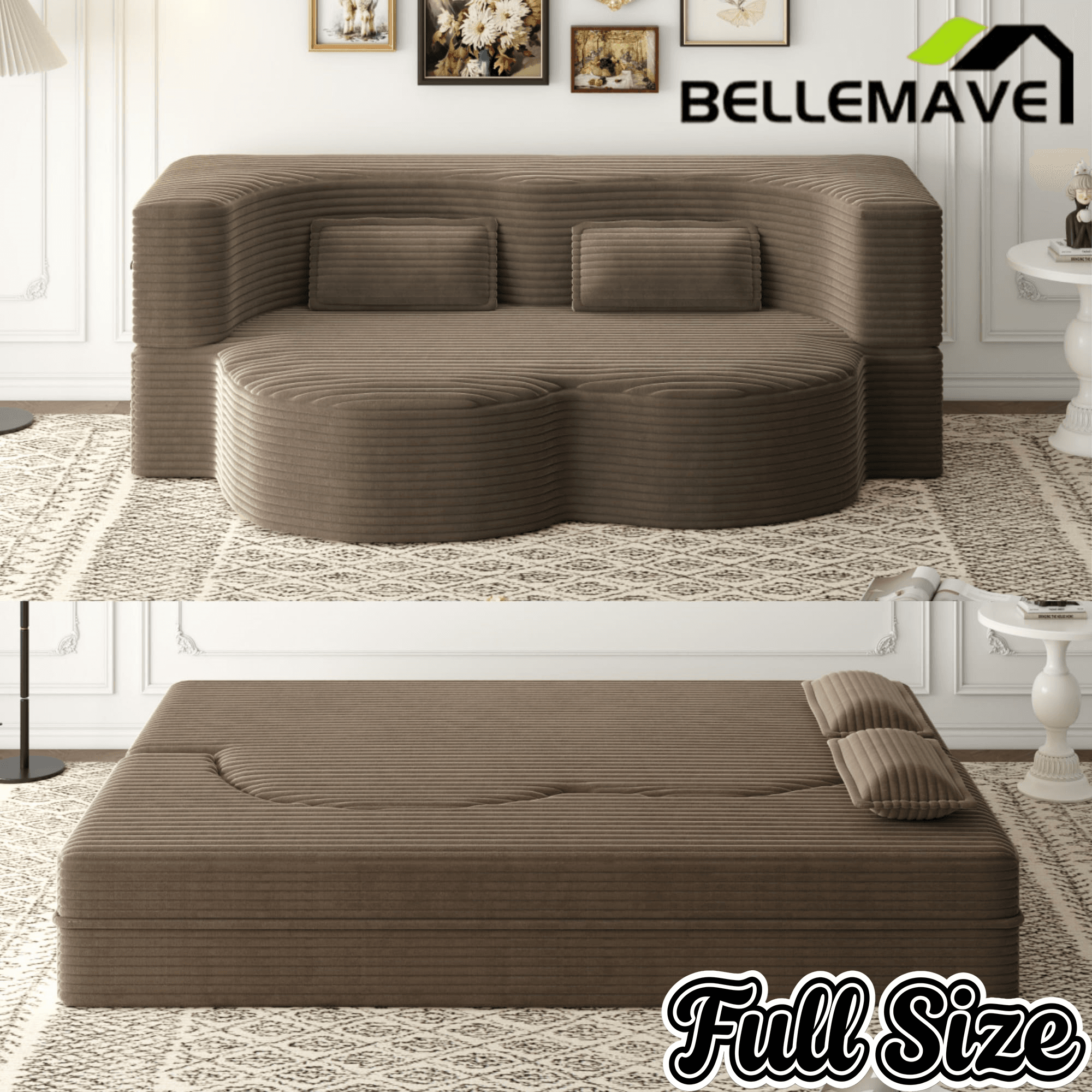 Bellemave® Folding Foam Sofa Bed,15" Full Size Floor Couch,Convertible Sleeper Futon Loveseat Couch for Living Room, Guest Use, Office, Apartmen - Bellemave