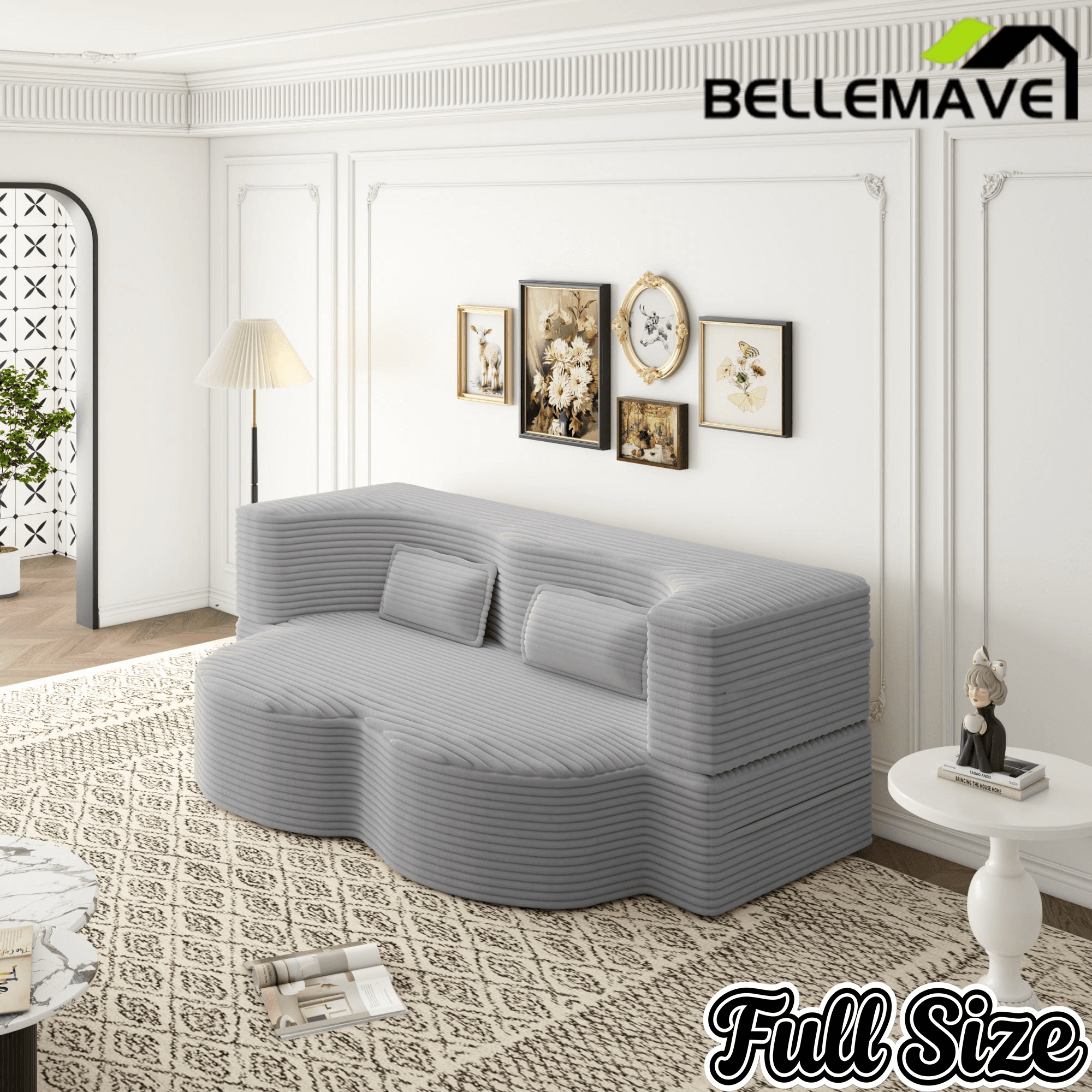 Bellemave® Folding Foam Sofa Bed,15" Full Size Floor Couch,Convertible Sleeper Futon Loveseat Couch for Living Room, Guest Use, Office, Apartmen - Bellemave