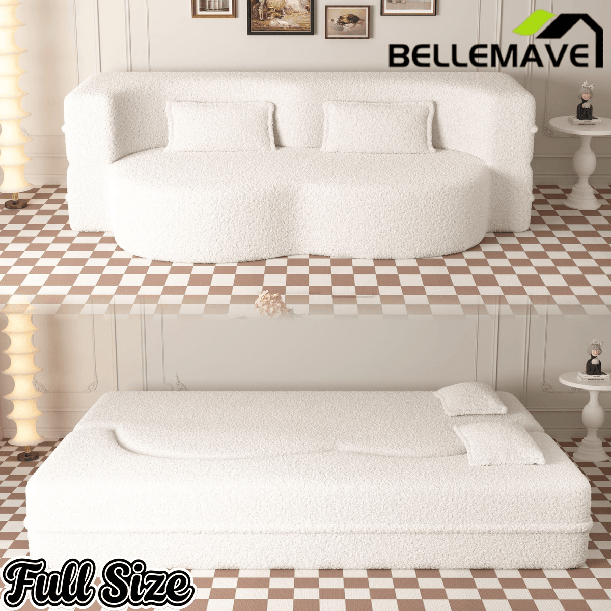 Bellemave® Folding Foam Sofa Bed,15" Full Size Floor Couch,Convertible Sleeper Futon Loveseat Couch for Living Room, Guest Use, Office, Apartmen - Bellemave