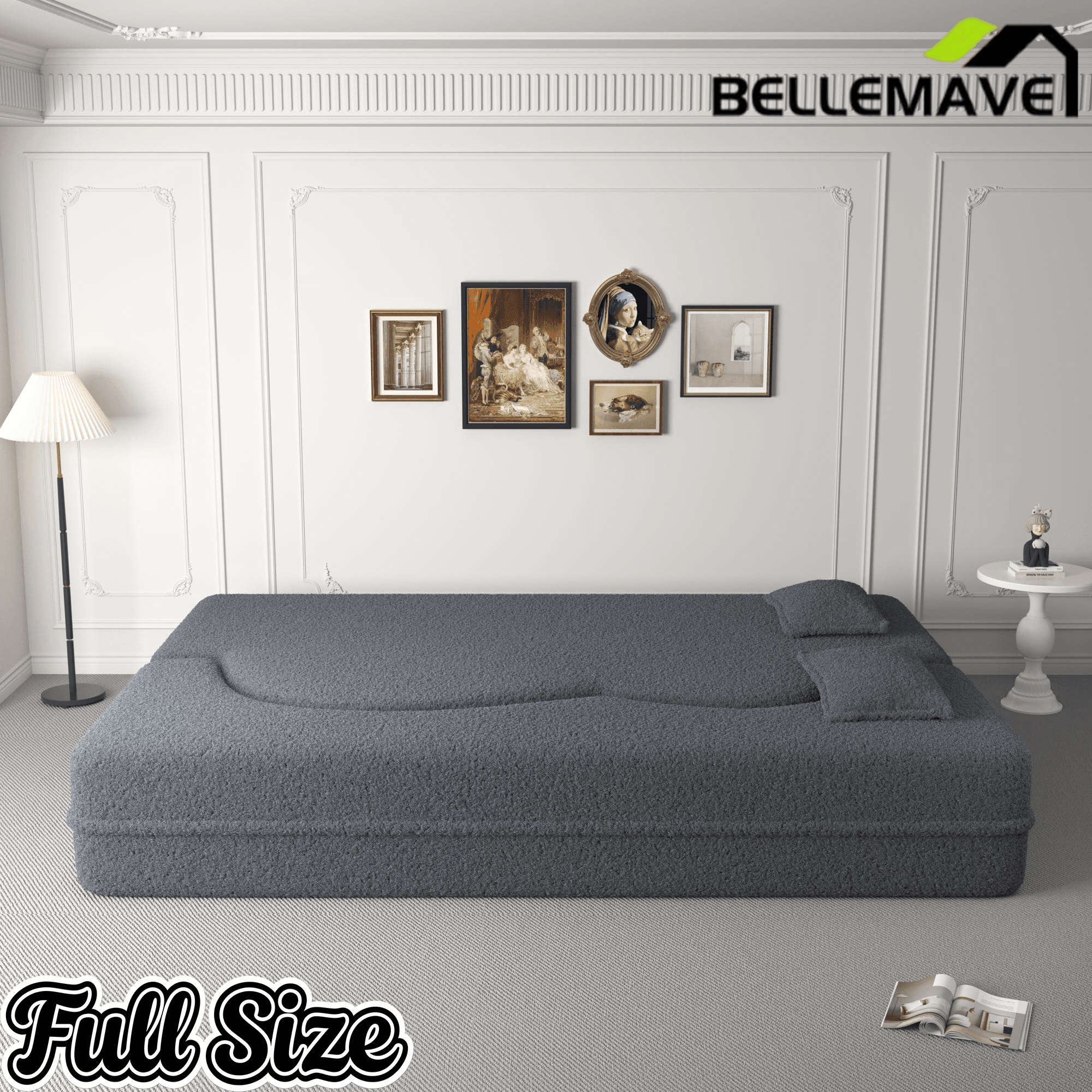 Bellemave® Folding Foam Sofa Bed,15" Full Size Floor Couch,Convertible Sleeper Futon Loveseat Couch for Living Room, Guest Use, Office, Apartmen - Bellemave