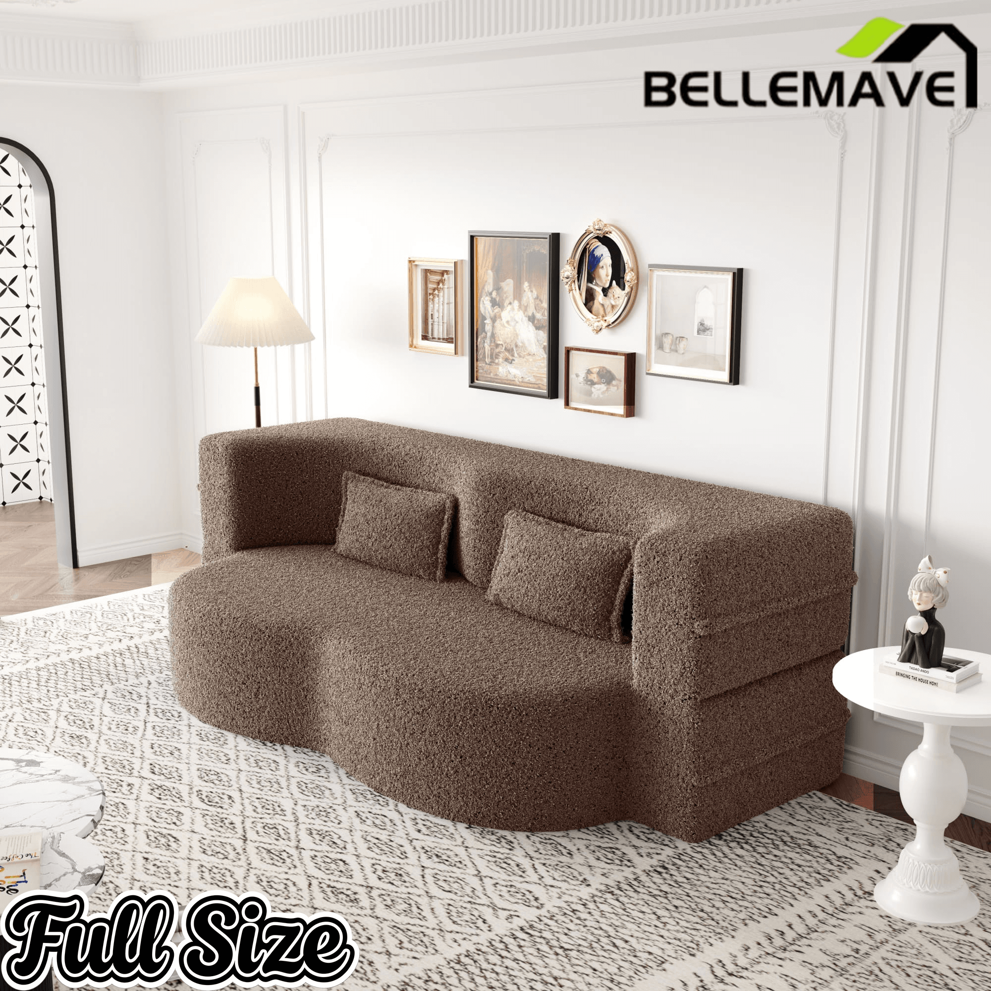 Bellemave® Folding Foam Sofa Bed,15" Full Size Floor Couch,Convertible Sleeper Futon Loveseat Couch for Living Room, Guest Use, Office, Apartmen - Bellemave