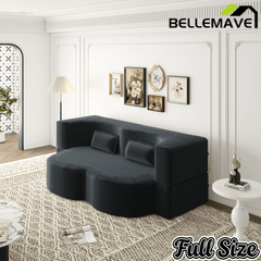 Bellemave® Folding Foam Sofa Bed,15" Full Size Floor Couch,Convertible Sleeper Futon Loveseat Couch for Living Room, Guest Use, Office, Apartmen - Bellemave