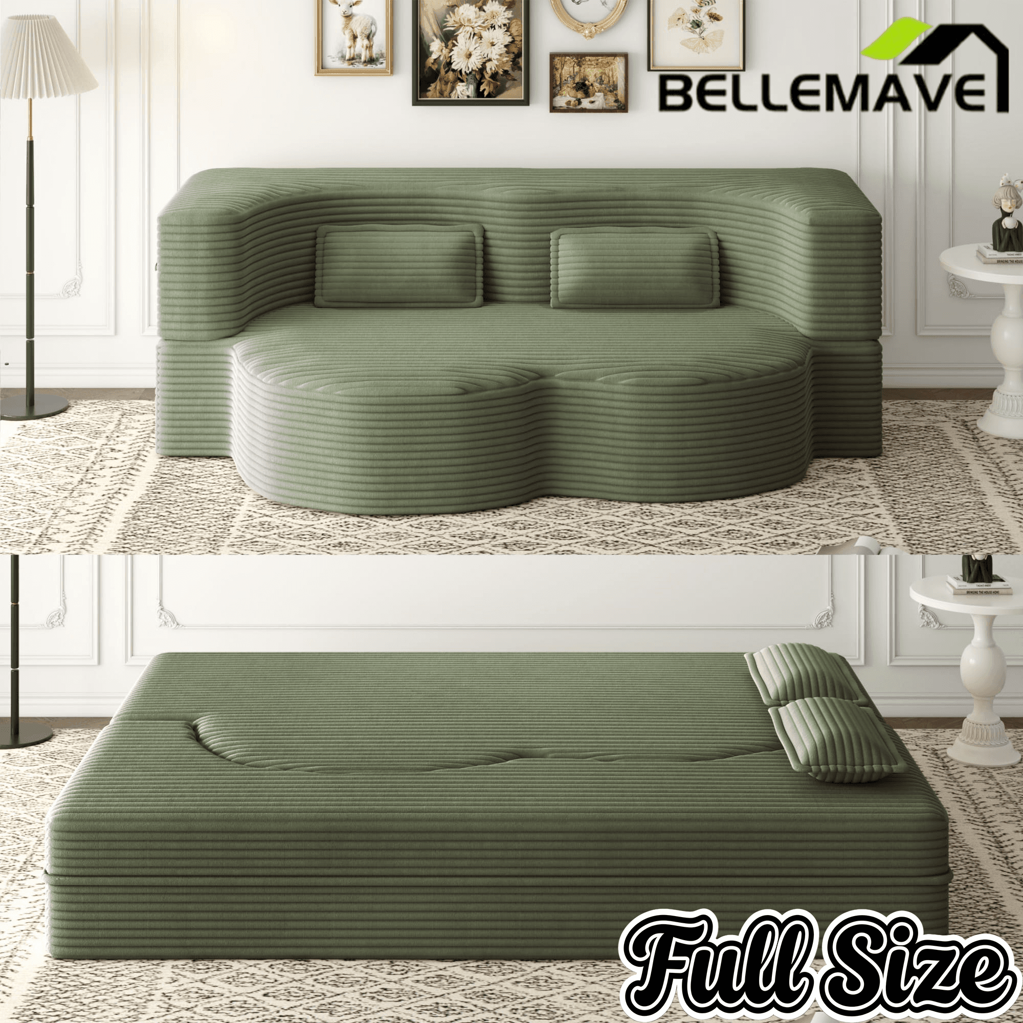 Bellemave® Folding Foam Sofa Bed,15" Full Size Floor Couch,Convertible Sleeper Futon Loveseat Couch for Living Room, Guest Use, Office, Apartmen - Bellemave