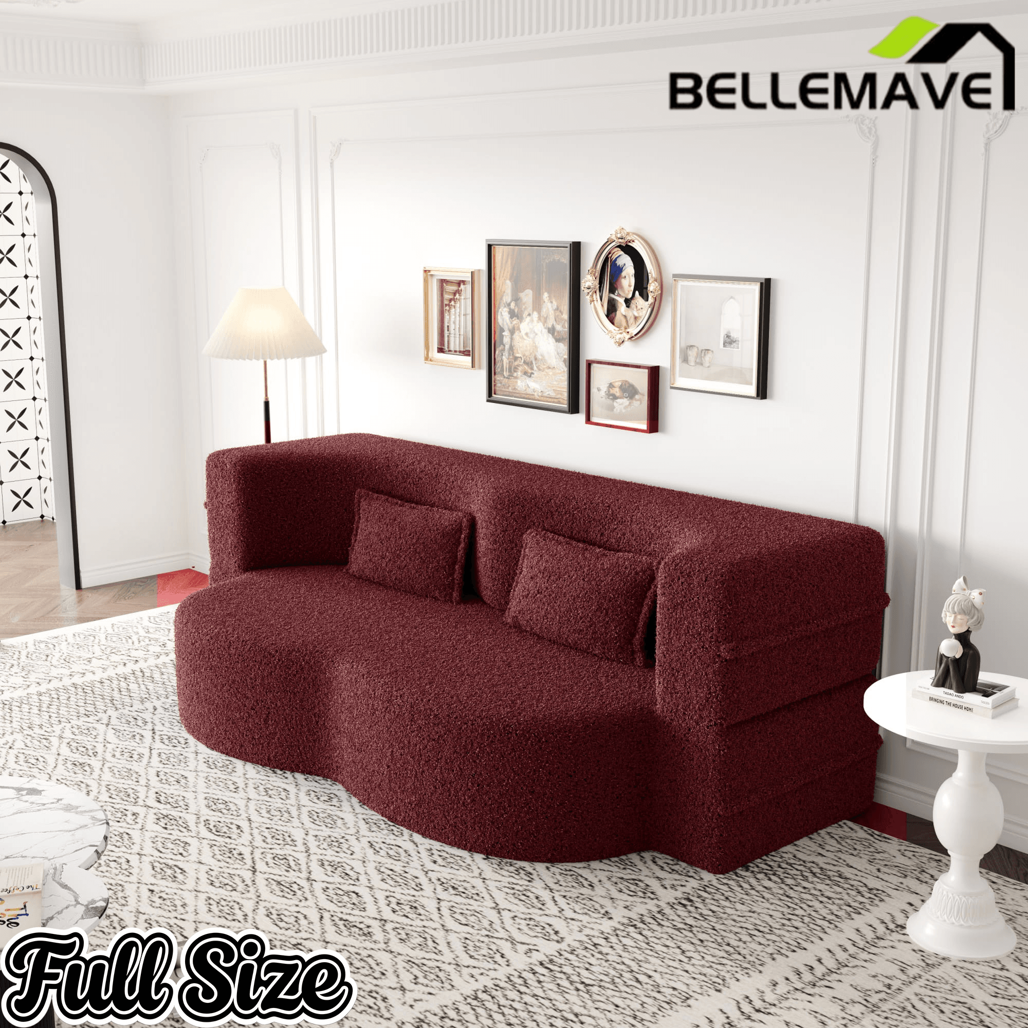 Bellemave® Folding Foam Sofa Bed,15" Full Size Floor Couch,Convertible Sleeper Futon Loveseat Couch for Living Room, Guest Use, Office, Apartmen - Bellemave