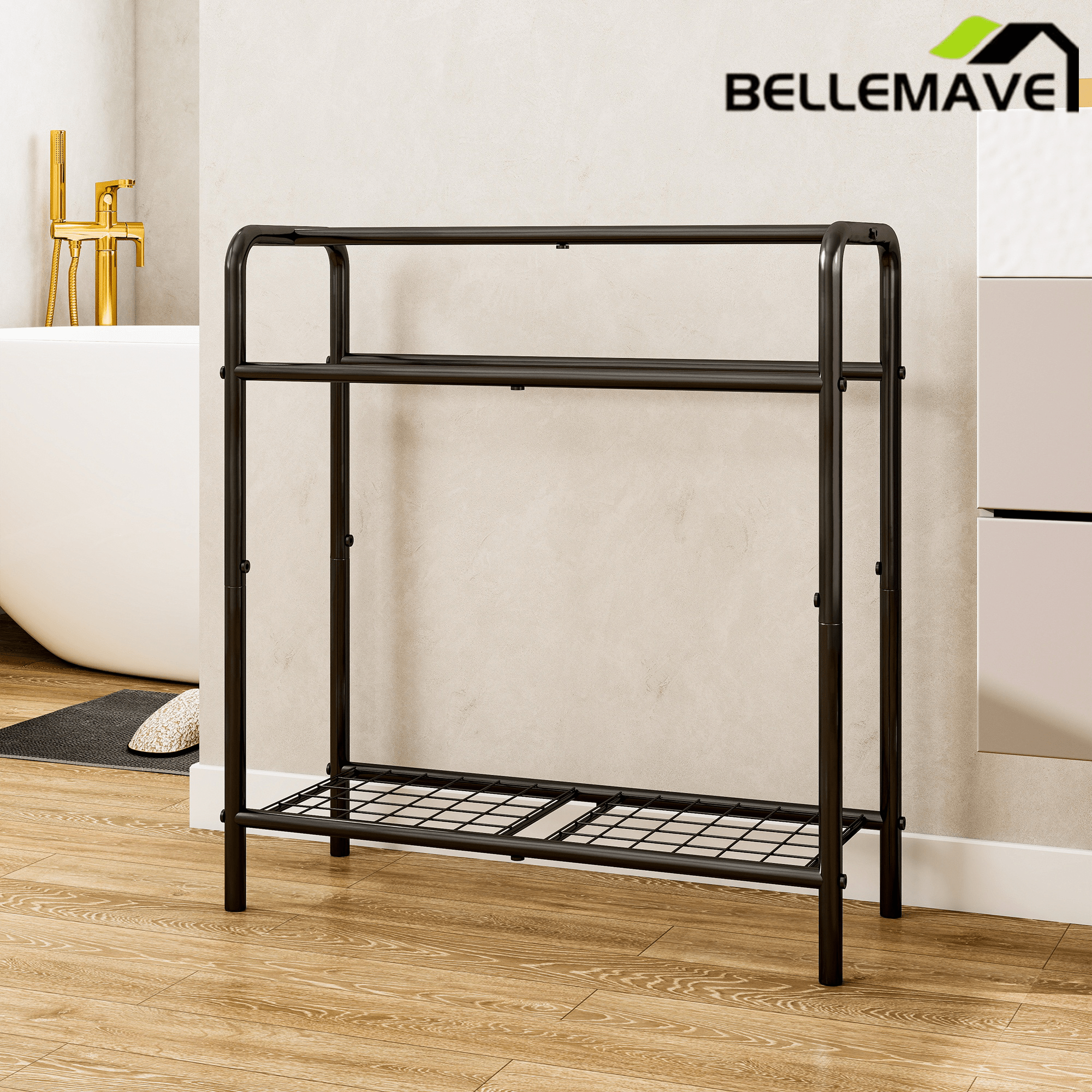 Bellemave® Freestanding 3 Tier Metal Towel Rack Storage Display Rack, Space Saving, for Bathroom, Bedroom & Swimming Pool - Bellemave