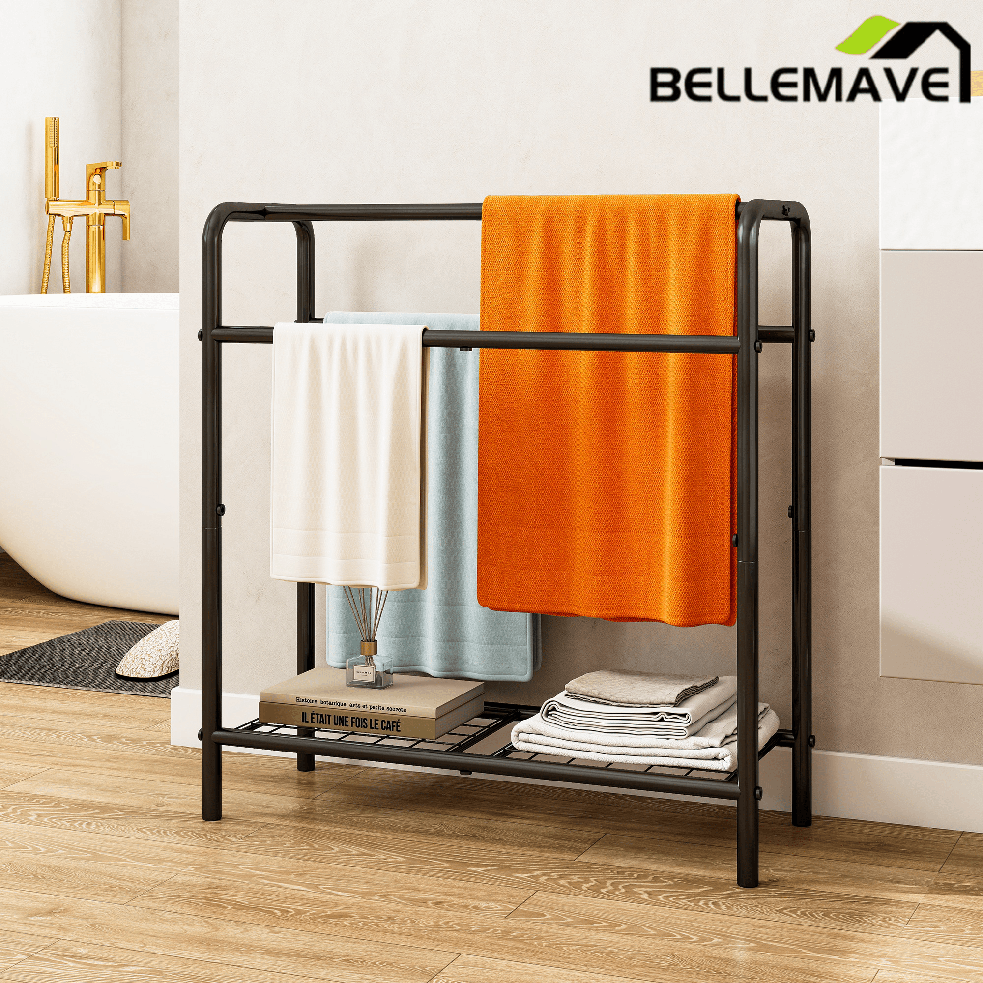 Bellemave® Freestanding 3 Tier Metal Towel Rack Storage Display Rack, Space Saving, for Bathroom, Bedroom & Swimming Pool - Bellemave