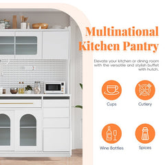 Bellemave® Freestanding 63" Buffet with Hutch and 6 Drawers, 5 Cabinets with Adjustable Shelves,Pegboard,Towel Rack, Power Outlet - Bellemave
