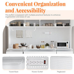 Bellemave® Freestanding 63" Buffet with Hutch and 6 Drawers, 5 Cabinets with Adjustable Shelves,Pegboard,Towel Rack, Power Outlet - Bellemave