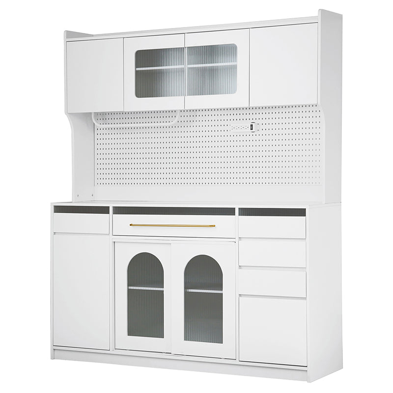 Bellemave® Freestanding 63" Buffet with Hutch and 6 Drawers, 5 Cabinets with Adjustable Shelves,Pegboard,Towel Rack, Power Outlet - Bellemave