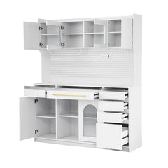 Bellemave® Freestanding 63" Buffet with Hutch and 6 Drawers, 5 Cabinets with Adjustable Shelves,Pegboard,Towel Rack, Power Outlet - Bellemave
