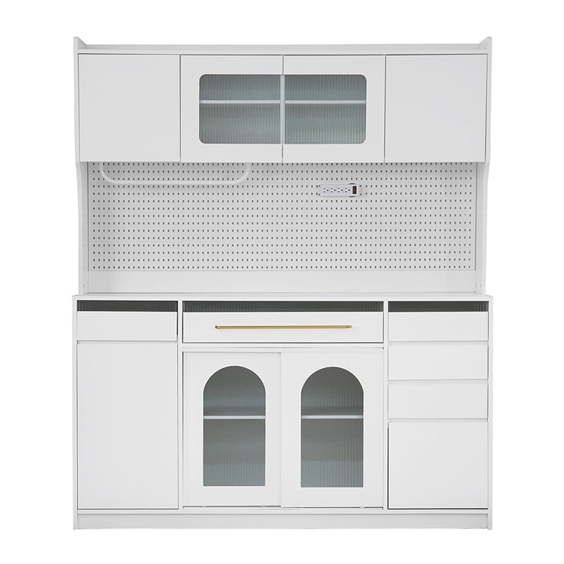 Bellemave® Freestanding 63" Buffet with Hutch and 6 Drawers, 5 Cabinets with Adjustable Shelves,Pegboard,Towel Rack, Power Outlet - Bellemave