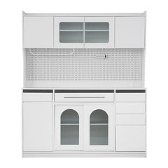 Bellemave® Freestanding 63" Buffet with Hutch and 6 Drawers, 5 Cabinets with Adjustable Shelves,Pegboard,Towel Rack, Power Outlet - Bellemave