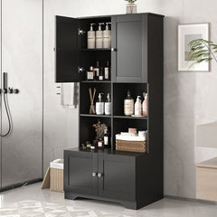 Bellemave® Freestanding Bathroom Storage Cabinet with 4 Doors, Adjustable Shelves and Open multi - layer Shelves - Bellemave