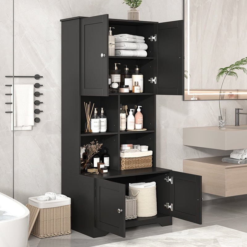 Bellemave® Freestanding Bathroom Storage Cabinet with 4 Doors, Adjustable Shelves and Open multi - layer Shelves - Bellemave