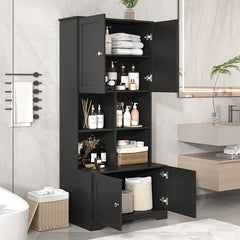 Bellemave® Freestanding Bathroom Storage Cabinet with 4 Doors, Adjustable Shelves and Open multi - layer Shelves - Bellemave