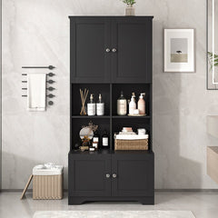 Bellemave® Freestanding Bathroom Storage Cabinet with 4 Doors, Adjustable Shelves and Open multi - layer Shelves - Bellemave