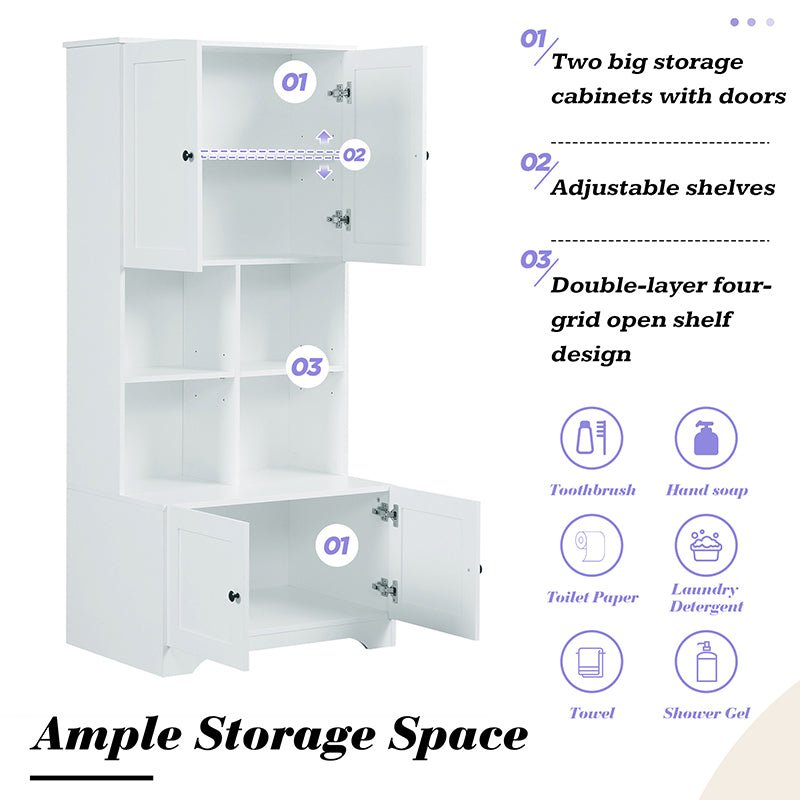 Bellemave® Freestanding Bathroom Storage Cabinet with 4 Doors, Adjustable Shelves and Open multi - layer Shelves - Bellemave