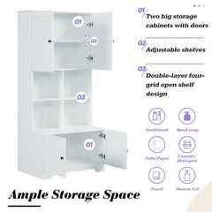 Bellemave® Freestanding Bathroom Storage Cabinet with 4 Doors, Adjustable Shelves and Open multi - layer Shelves - Bellemave