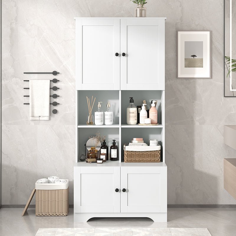 Bellemave® Freestanding Bathroom Storage Cabinet with 4 Doors, Adjustable Shelves and Open multi - layer Shelves - Bellemave