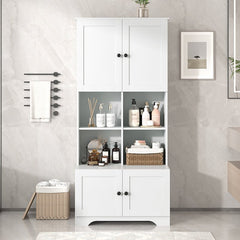 Bellemave® Freestanding Bathroom Storage Cabinet with 4 Doors, Adjustable Shelves and Open multi - layer Shelves - Bellemave